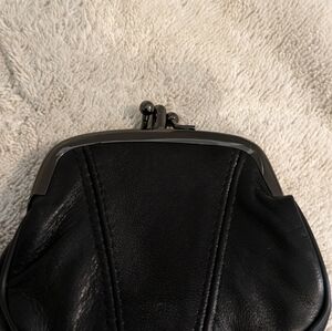 Black leather double kiss lock wallet... Brand new